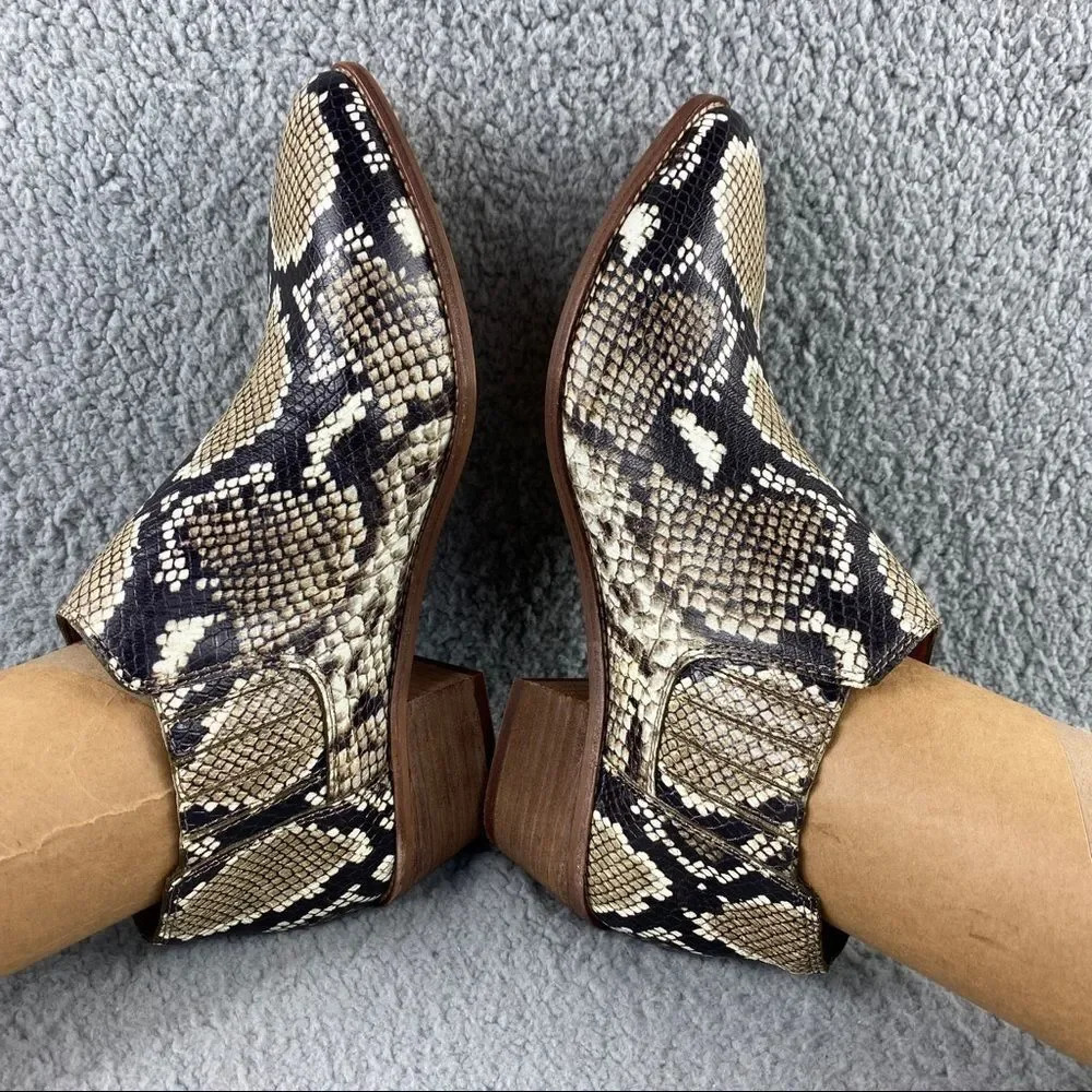 New Madewell Sonia Low Chelsea Bootie Snake Emboss Leather‎ Womens 8 Brown Black - Picture 10 of 16